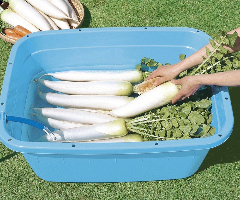 Shinki Gosei Tombo Square Basin with Drain Plug and Hose Hole, 80-Type, 80 Liters, Blue, 77cm Wide X 58.5cm Deep X 29.5cm High, Made In Japan