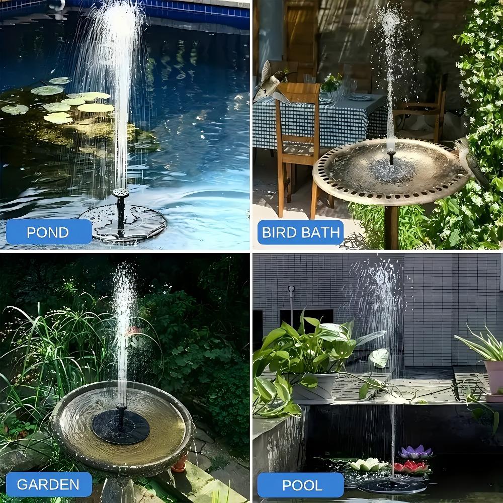 Solar Powered Water Fountain Pump Waterproof Free Standing Bird Bath Fountain with 6 Nozzles for Garden Pond Pool Outdoor