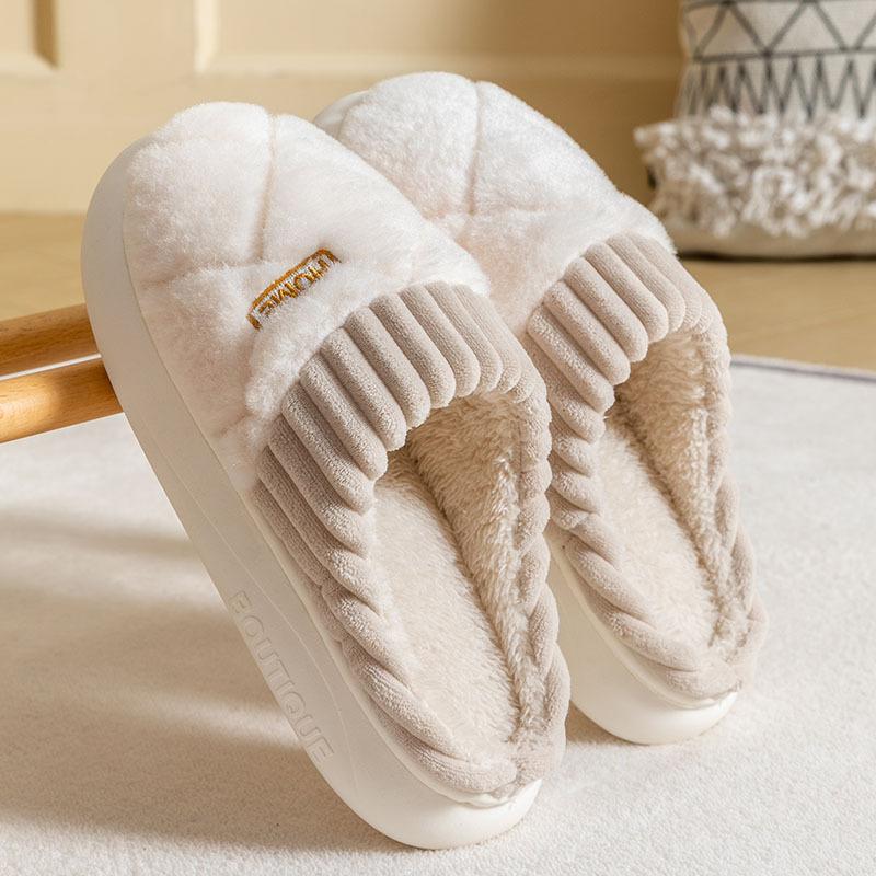 

Fleece thickened cotton slippers women s autumn and winter home warm non-slip couple floor fluffy slippers outside 36-37 [Suitable for 35-36 feet]