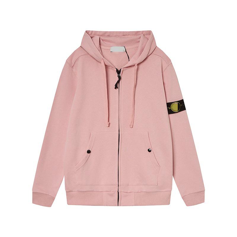 STONE Classic Solid Color Hooded Long-Sleeve Unisex Jacket with Badge – Trendy Island Style for Couples