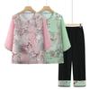Loose Two-Piece Printed Chinese-Style Summer Set for Elderly Women