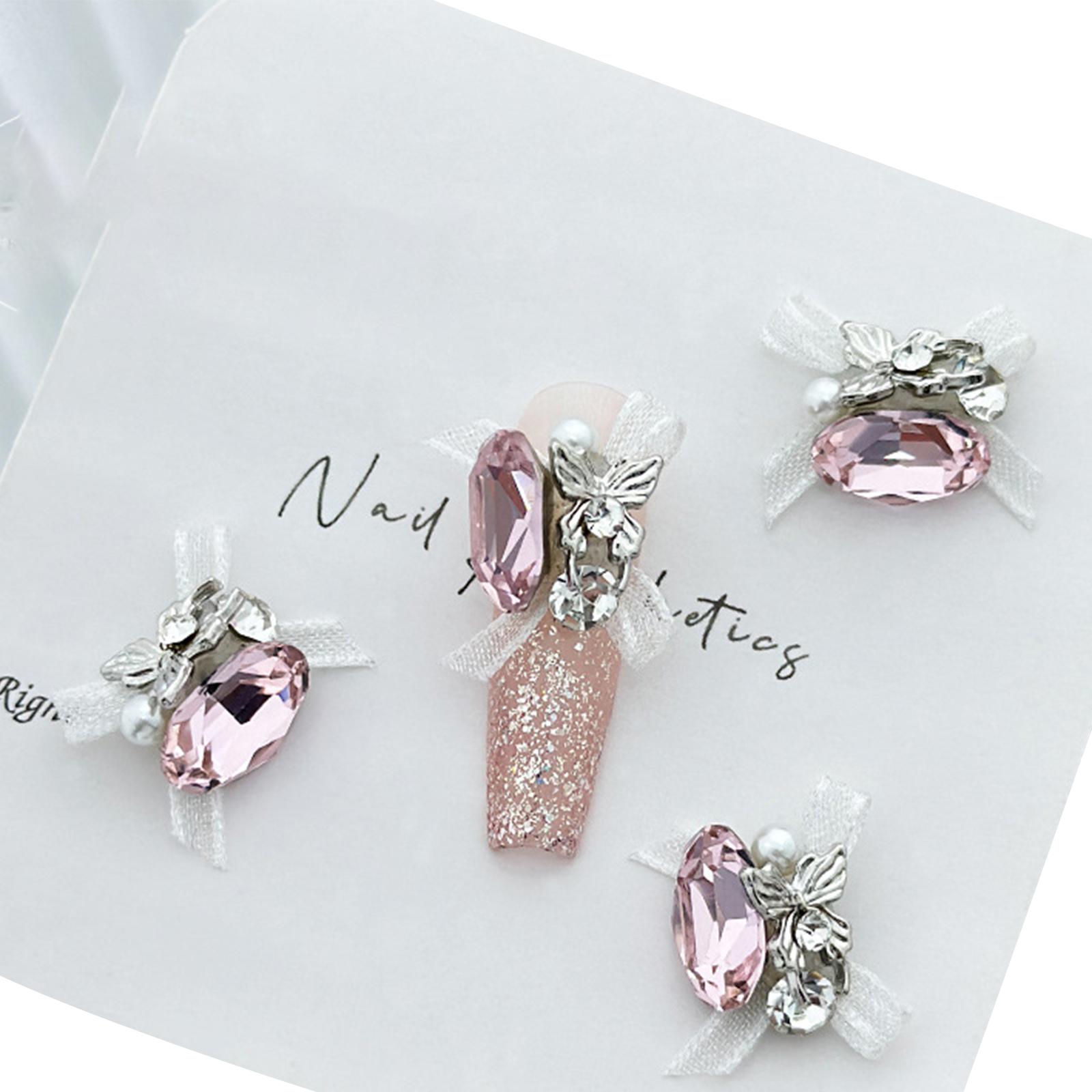 

4 шт. элегантных европейских стразов для ногтей в виде бабочек для уникального и очаровательного маникюра для женщин и девушек розовый