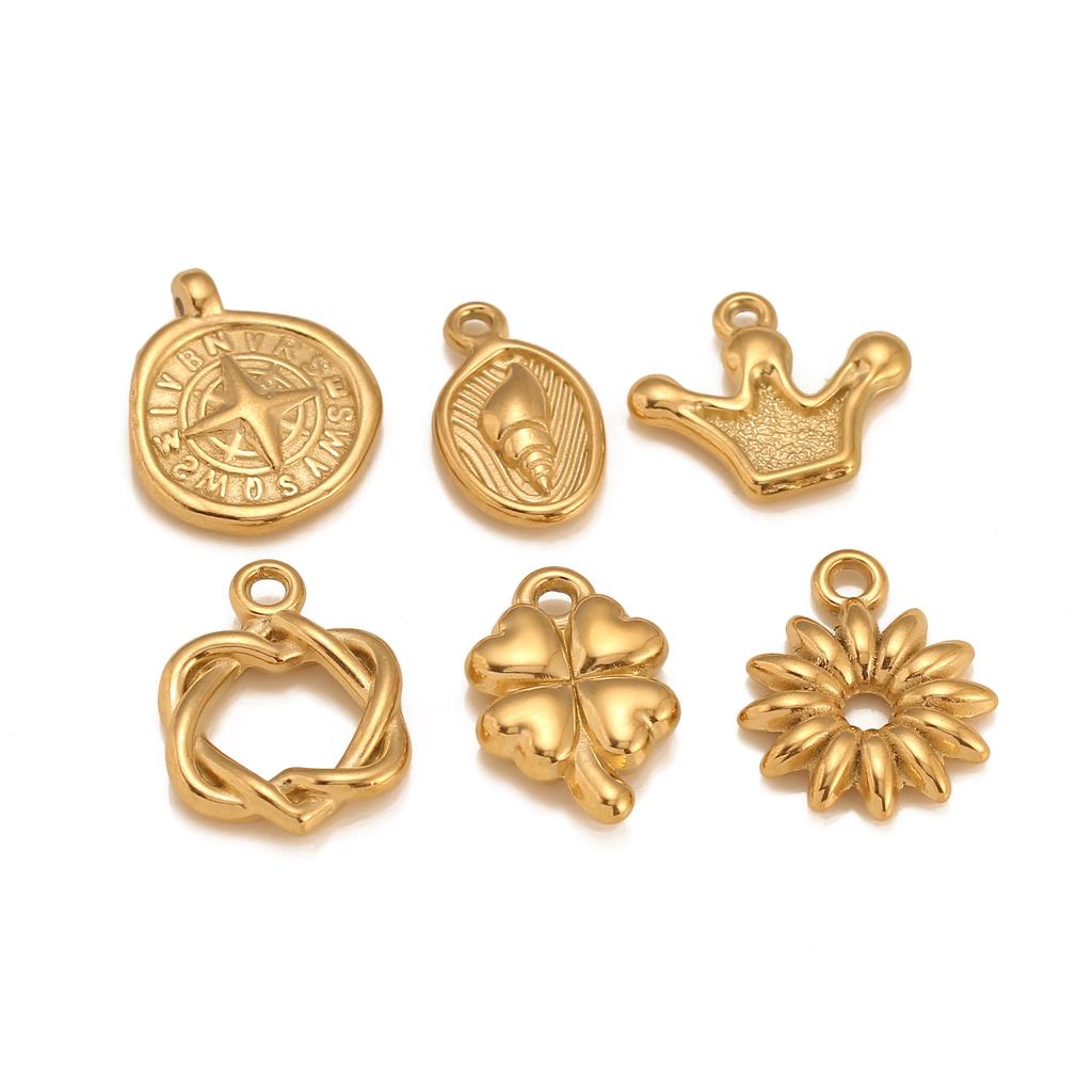 3PCS Cute Tulip Flower/Bow/Four Leaf Clover Charms for Jewelry Making Stainless Steel Star Pendant DIY Bracelet Necklace Earring