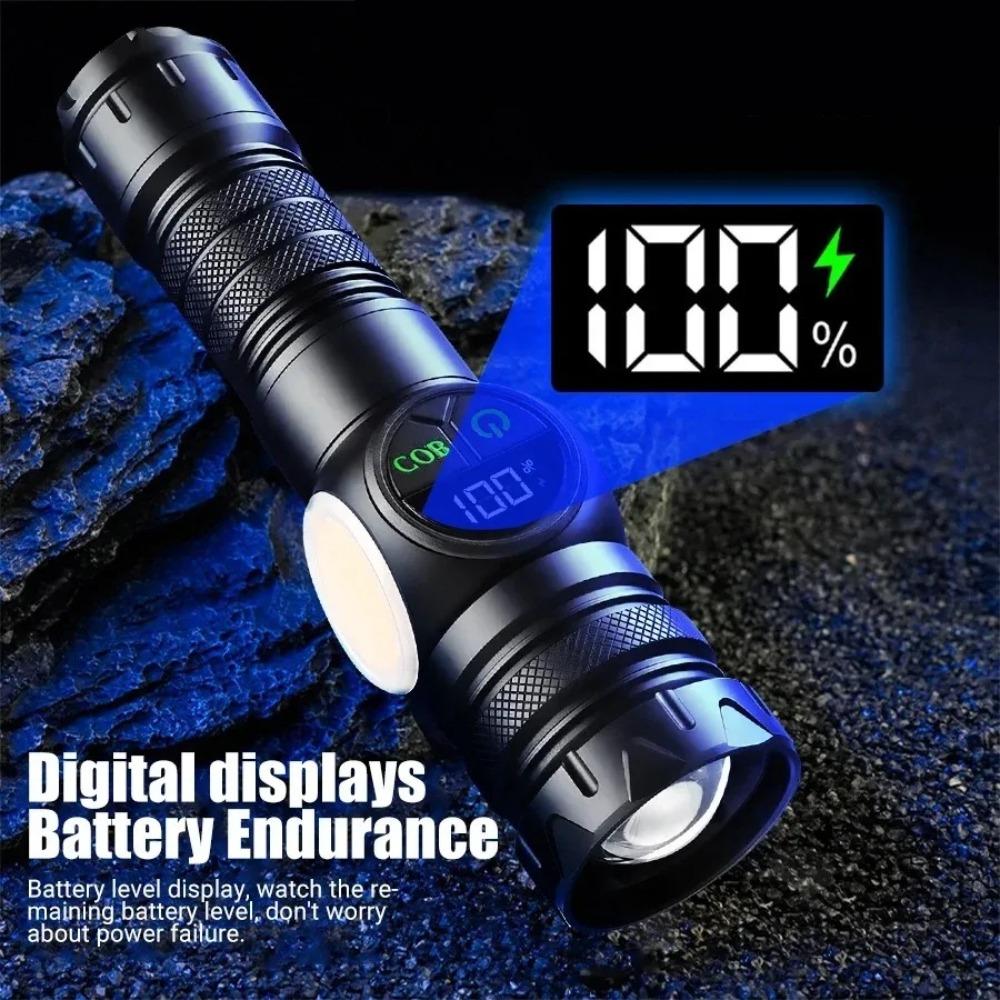White Laser LED Flashlight Zoom function COB Side Light USB Rechargeable Torch Tail Magnet With Display Long Range Lamp