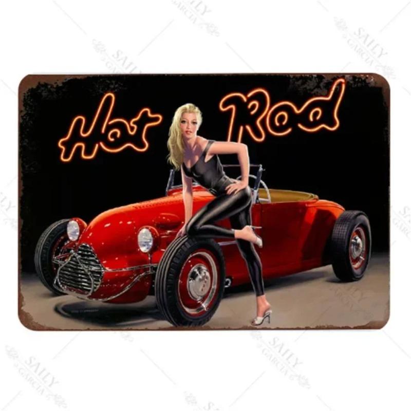 Pin-Up Girl Metal Sign, Retro Wall Art Decor