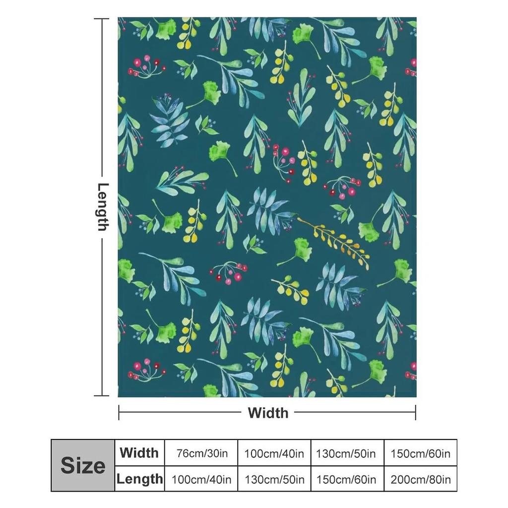 Green and Blue Watercolor Flowers & Leaves Pattern Throw Blanket All Season Soft Lightweight Blanket for Home