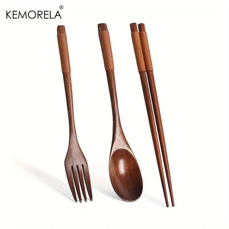 Japanese Wooden Chopsticks Fork Spoon Set Chinese Food Western Food Reusable Family Travel Chopsticks Fork Spoon Three-Piece Set