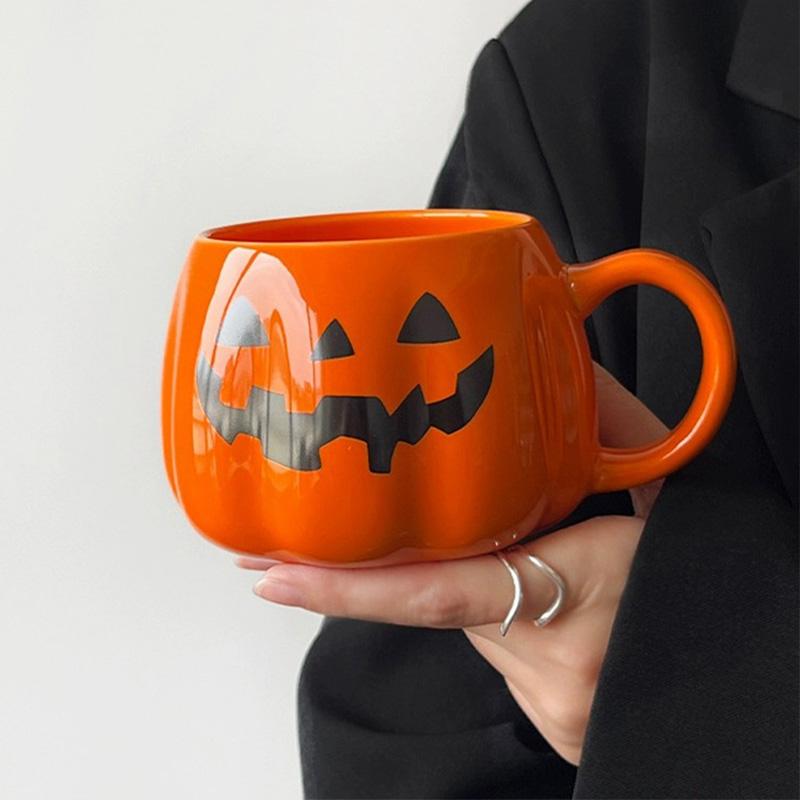 400ML Pumpkin Shape Mugs Halloween Theme Water Cup Milk Coffee Mug for Home Office Creative Festival Gift Decorative Accessories