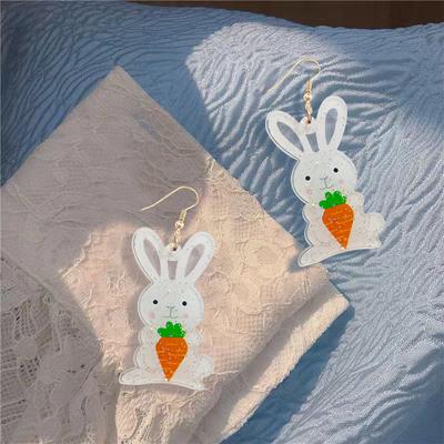 Rabbit Holding Carrot Earrings Acrylic Material