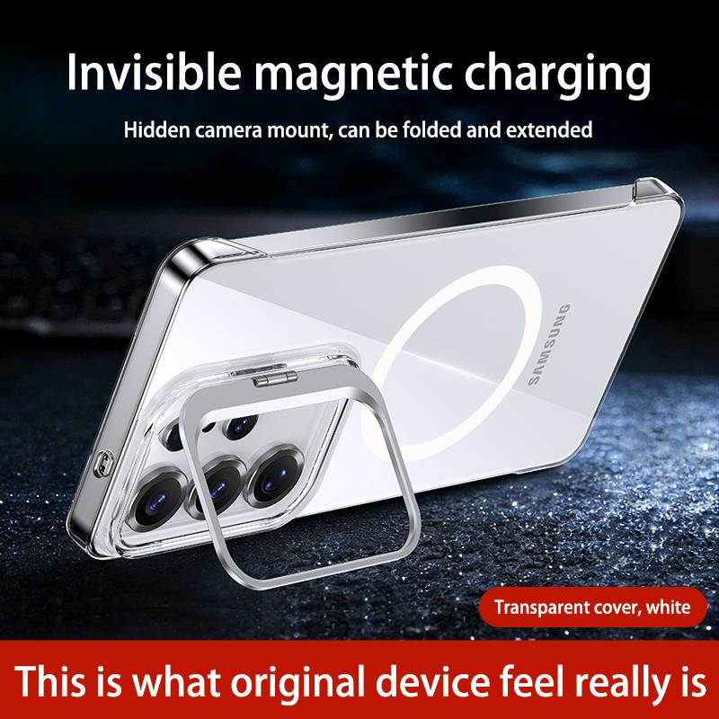 Lens Kickstand Frameless Clear Phone Case for Samsung Galaxy S26 S25 Ultra S26 Plus S24 FE for Magsafe Magnetic Protect Cover