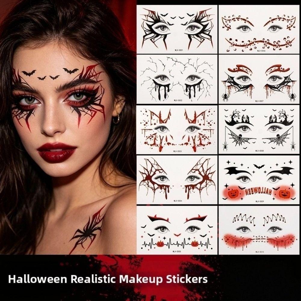 Pumpkin Halloween Face Temporary Tattoo Waterproof Body Art Scar Stickers  Kids Adult Make Up