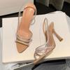 Summer Fashion Sandals Women Sexy Slingback Heels Rhinestones Elegant Pointed Toe Transparent PVC Party Pumps Shoes