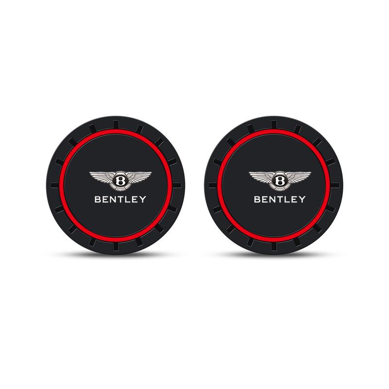 2PC Leather Car Anti Slip Mat Coaster for New Bentley Flying Spur Continental GT Bentayga Mulsanne Car Water Cup Slot Accessory