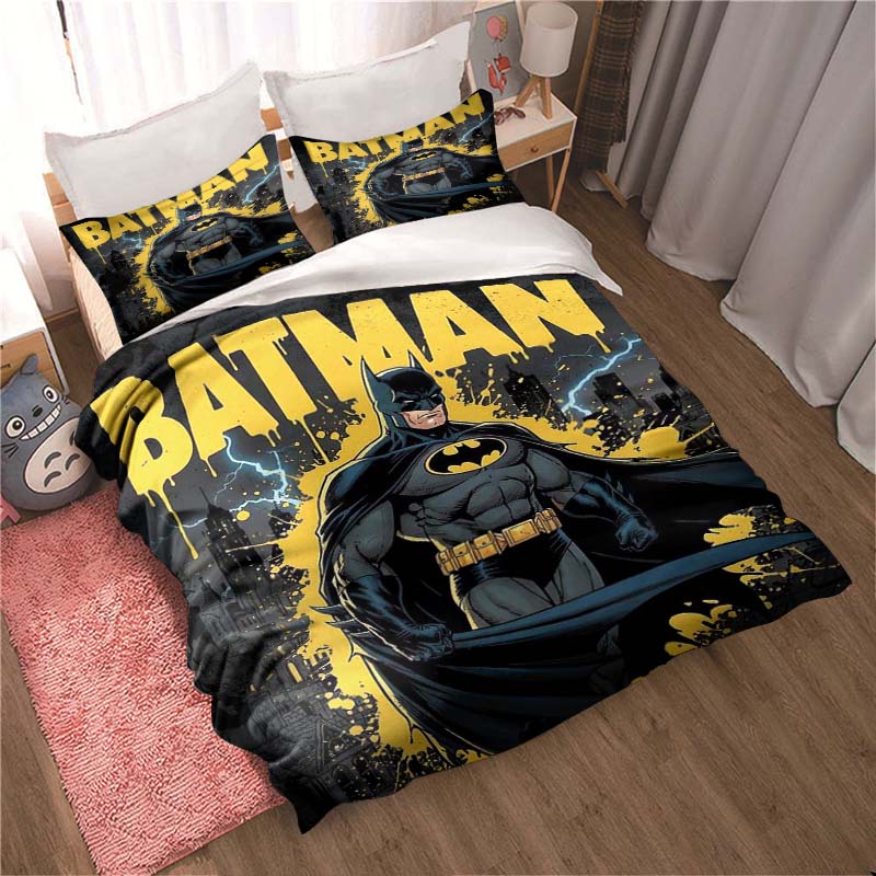 3D Printed Batman Cartoon Pattern Bedding and Duvet Cover Set, Soft and Warm Dormitory Bedding Set