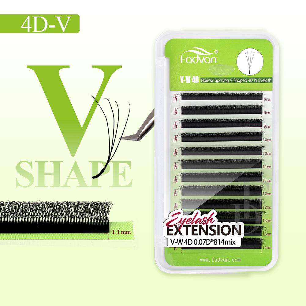 FADVAN V Shape Lashes 2D 3D 4D 5D W Eyelashes Extension Matte Black D Curl 8-15MM Narrow Fanning Lash For Professional Salons