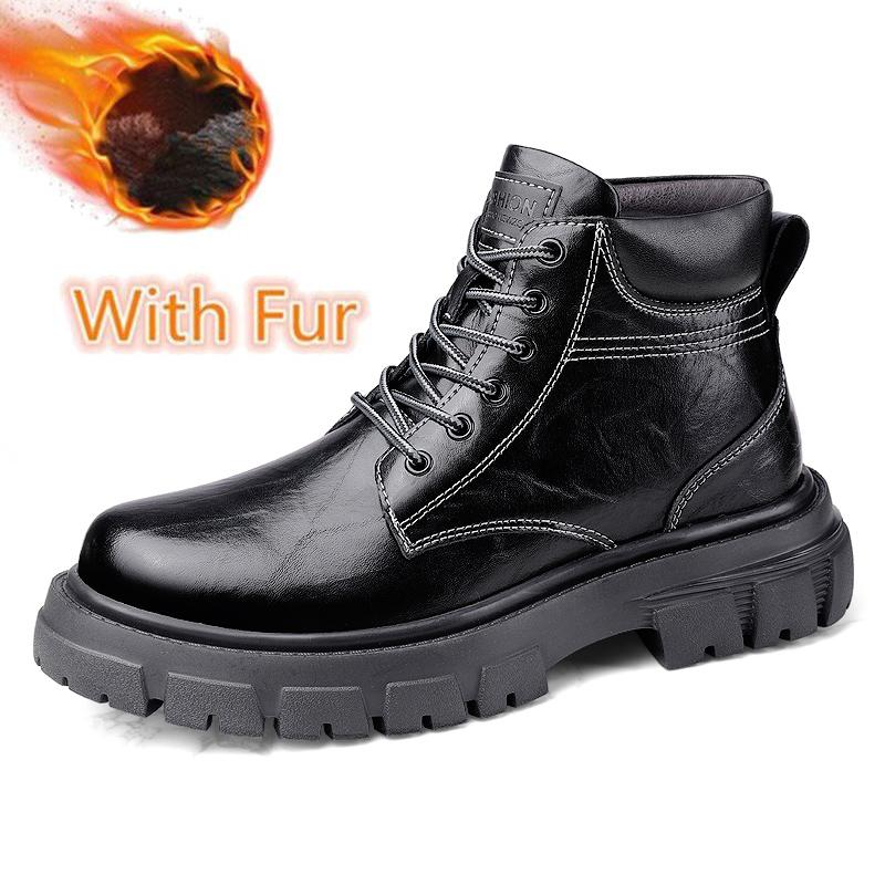 

High Quality Thick Bottom Men Motocross Boots Genuine Leather Winter High Top Shoes Business Casual British Ankle Boots Sneakers 45