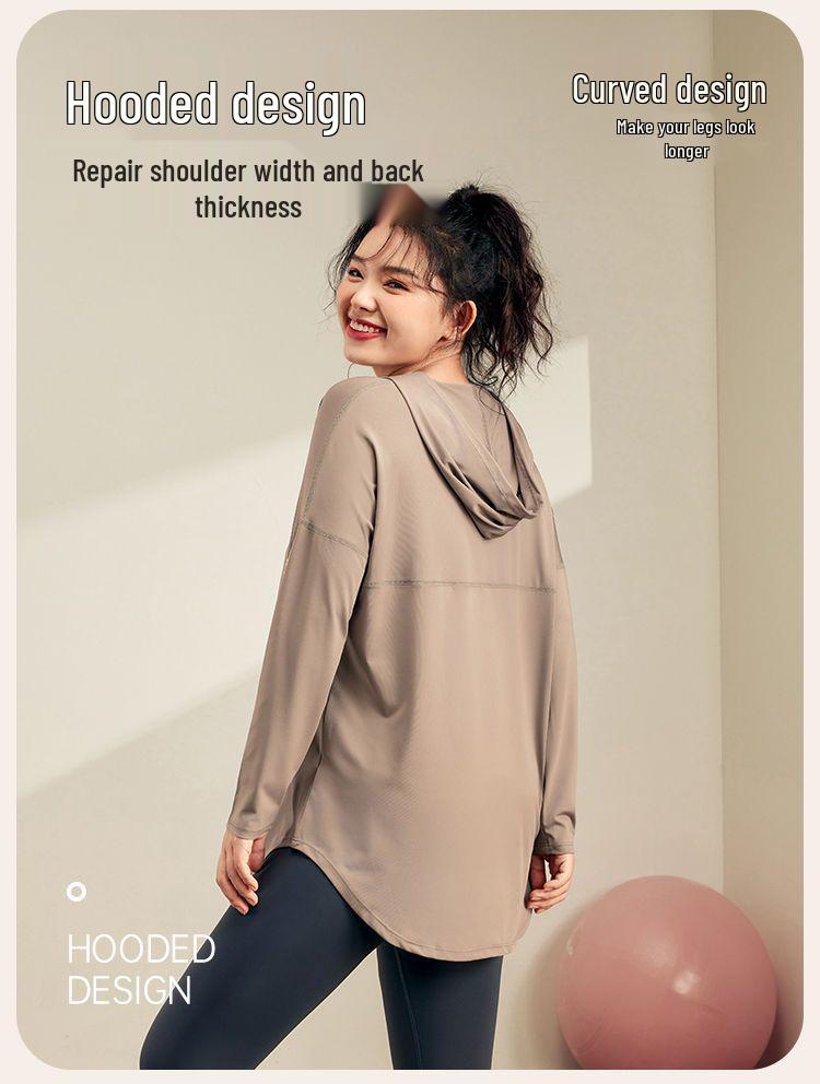 Plus Size Yoga Quick Dry Hooded Set: Slimming Long Sleeve & Pants, Loose Mid-Length Cover for Chubby Sisters