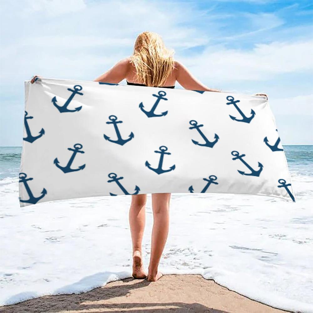 Gestreiftes Anker Strandtuch 3D-Bedrucktes Leichtes Mikrofaser-Strandtuch Wasserabsorbierendes Schnelltrocknendes Badetuch