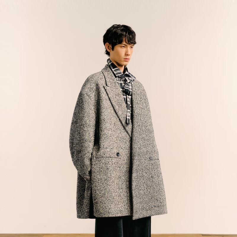 Suxie Men's 2024 Winter Peak Lapel Long Wool Blend Overcoat