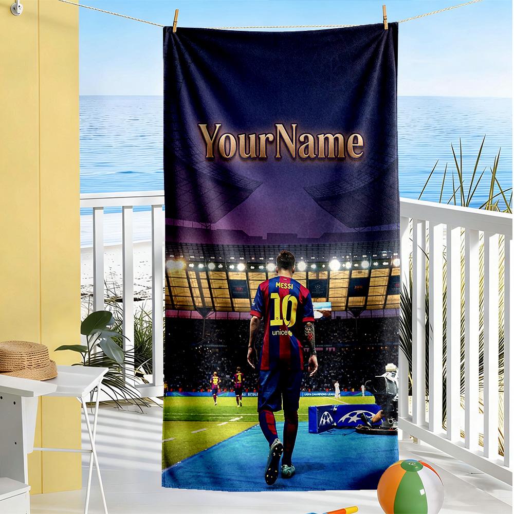 Messi Customized Name Beach Towel Quick-Dry Soft Microfiber Portable for SwimmingBeachCamping Travel Beach AccessoriesGym