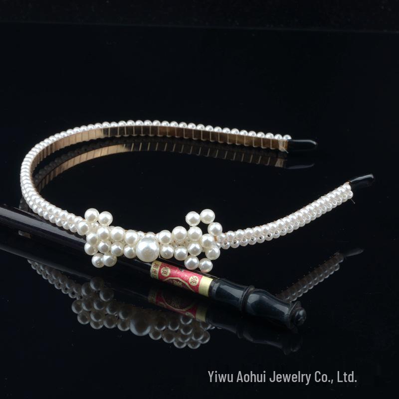 Handwoven Faux Pearl Headband & Bow Hair Clip Set for Brides