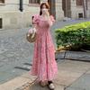 [Original workmanship] Gentle wind French square collar floral dress women's summer annual temperament vacation dress long
