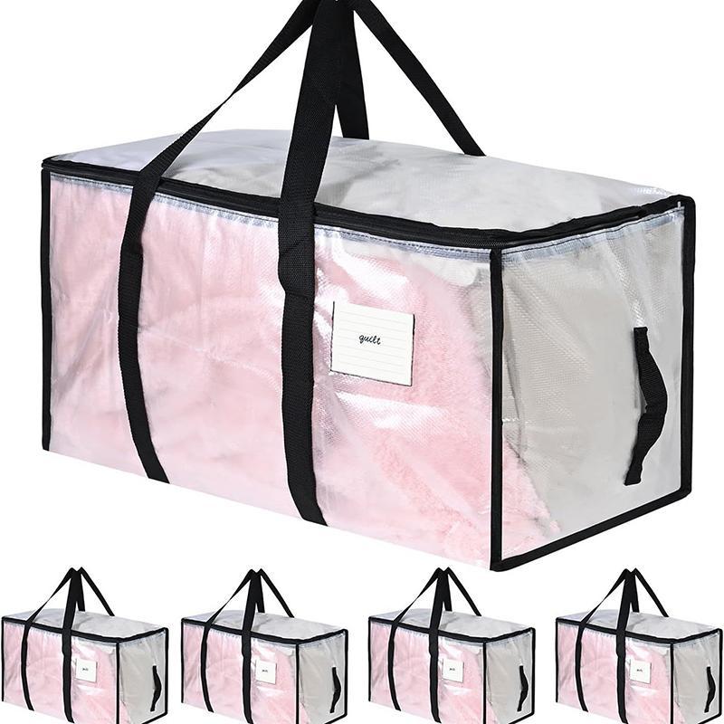 Transparent Large Capacity Woven Storage Bag,Quilted Storage Bag,Closet Type Waterproof Double Zipper Portable Clothing Storage