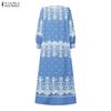 ZANZEA Dames Casual Ronde Hals Lange Mouwen Losse Print Jurk