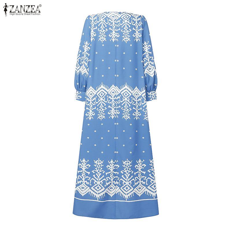 ZANZEA Dames Casual Ronde Hals Lange Mouwen Losse Print Jurk