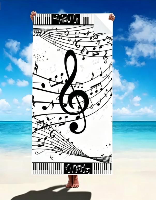 Telo Mare con Stampa Note Musicali Microfibra Grande Senza Sabbia Asciugatura Rapida, Design Chiavi di Piano Chiave di Sol, Asciugamani Morbidi Assorbenti per Bagno