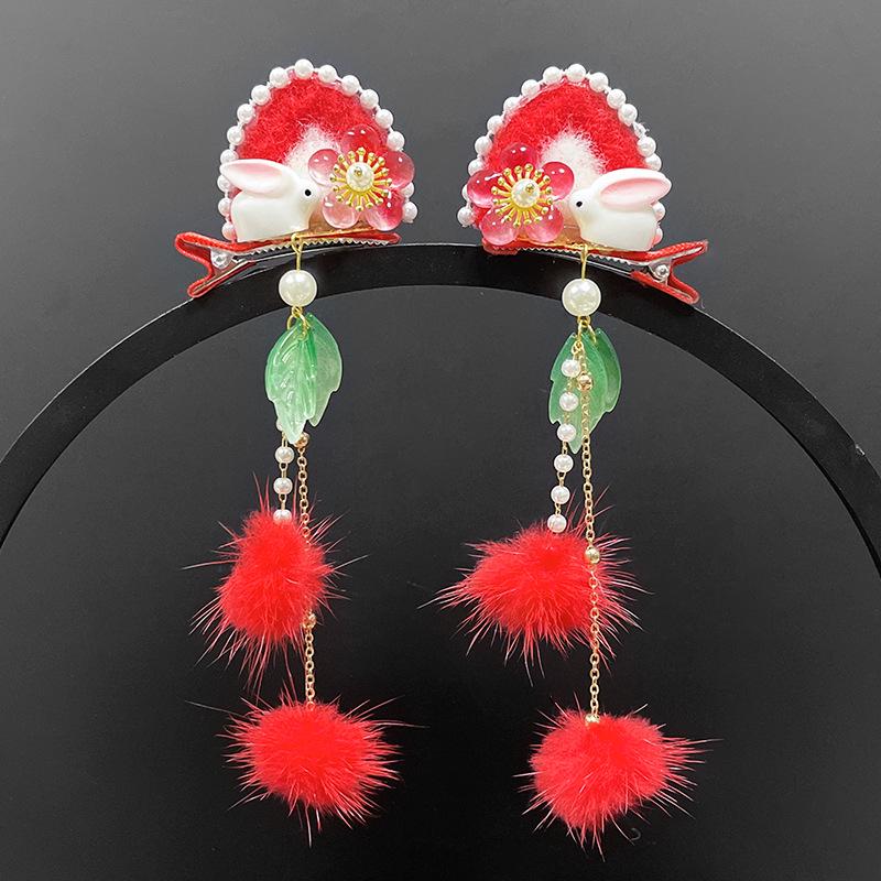 

Красные новогодние ханьфу заколки для волос для девочек - цветочные головные уборы в китайском стиле