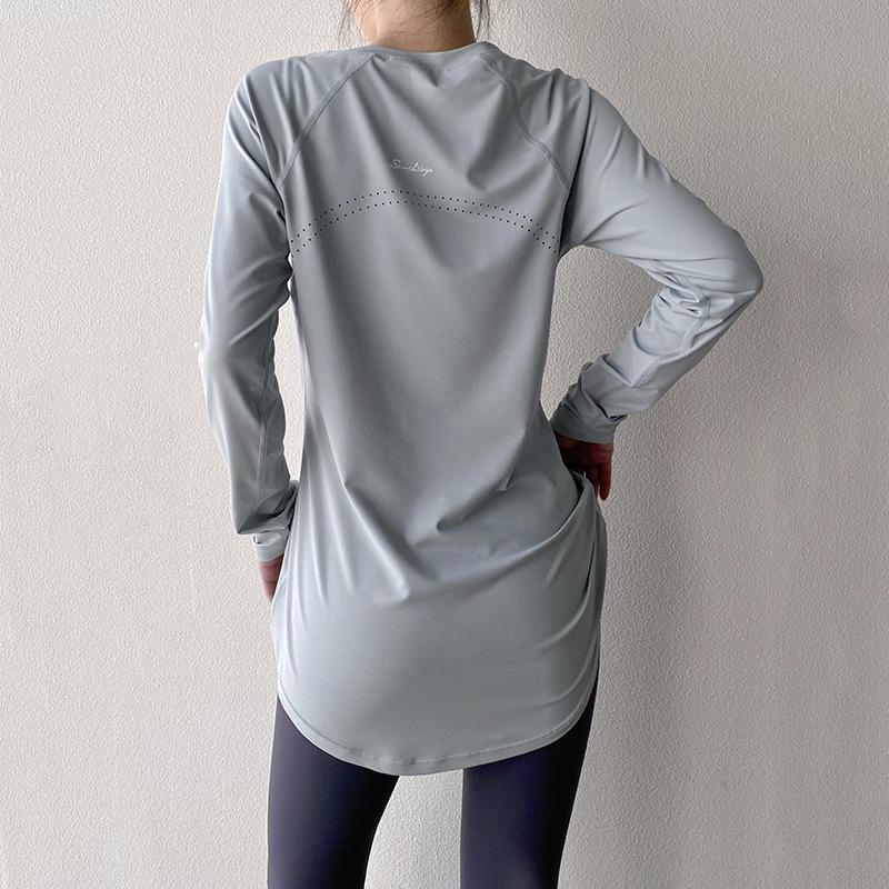 Długi Oddychający Długi Rękaw Joga Okrągły Dekolt Dopasowana Bluza Damska Bieganie Fitness Joga Bluza Koszulka