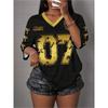 Summer Women's 3D Print V-Neck Short Sleeve T-Shirt Summer Graphic Tee Football Jerseys Plus Size Sport T-Shirt Tops