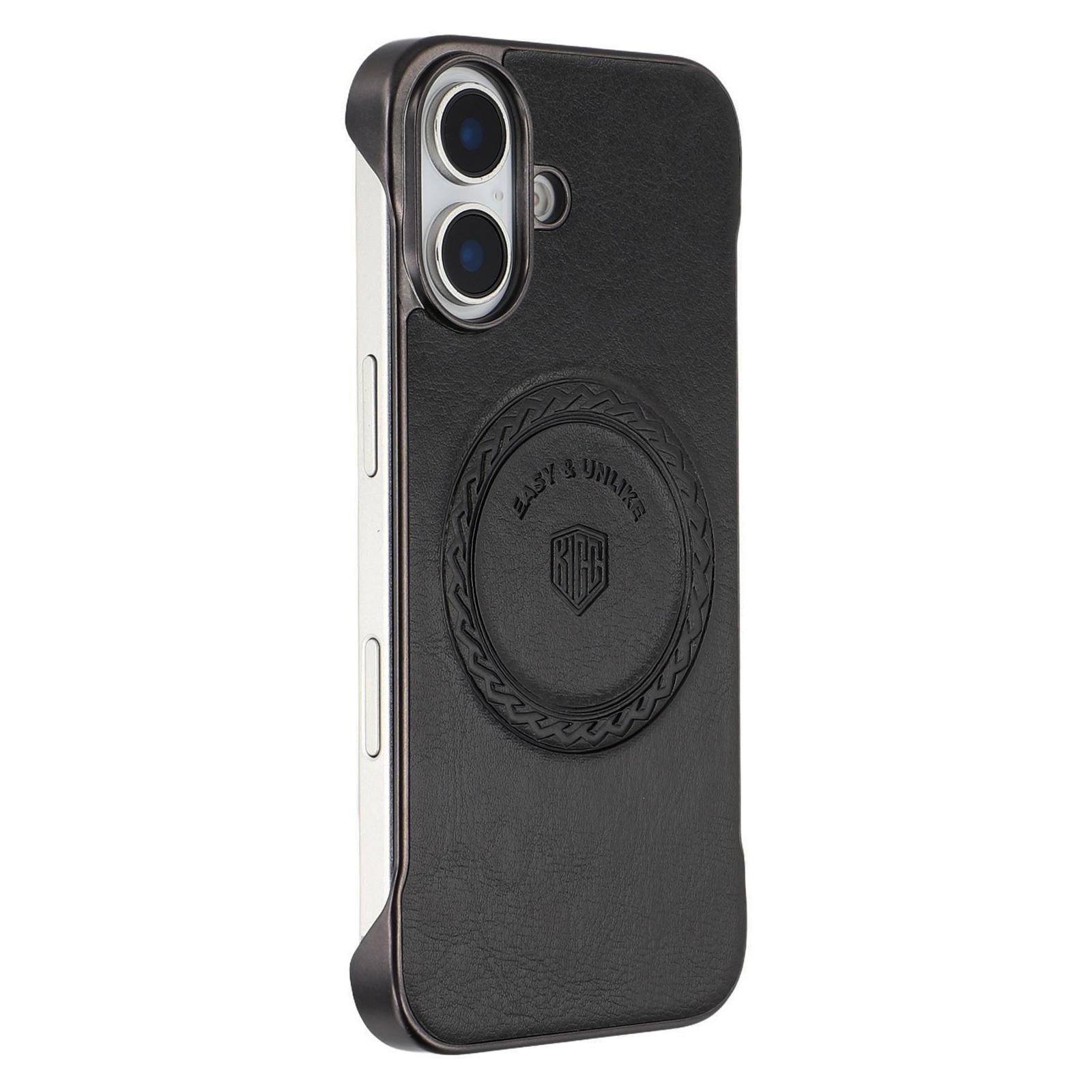 

KIGC For iPhone 16 Magnetic Case Electroplating PC+PU Phone Back Cover Black