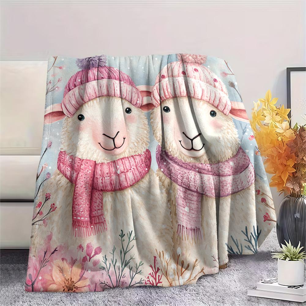 Sheep Print Flannel Blanket, High quality Comfortable for All Seasons, Home Decor, Warmth and Comfort, Perfect for Christmas Gifts