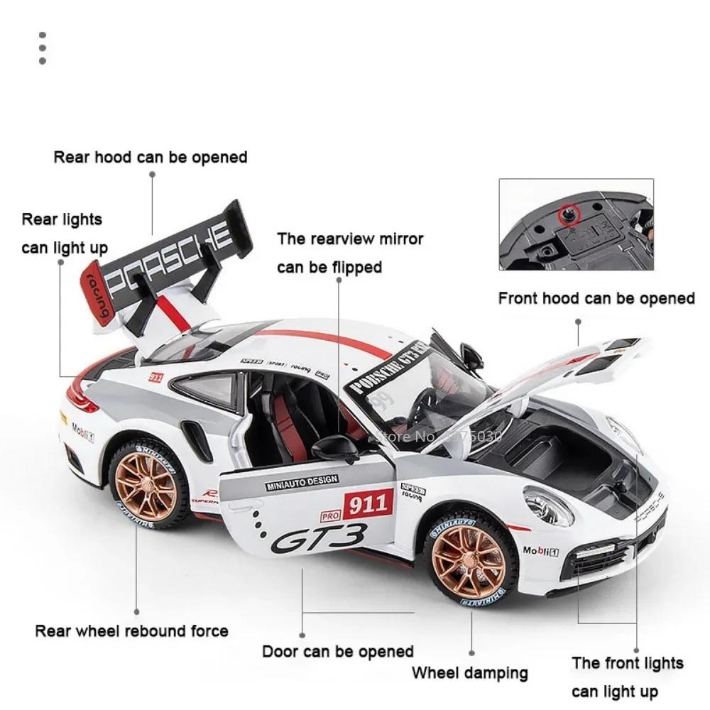 pdbn6 1:24 Alloy Porsche 911 GT3 RSR Sports Cars Diecast Miniature Models Toy with Sound Light Pull Back Vehicle Boys Collection Gifts