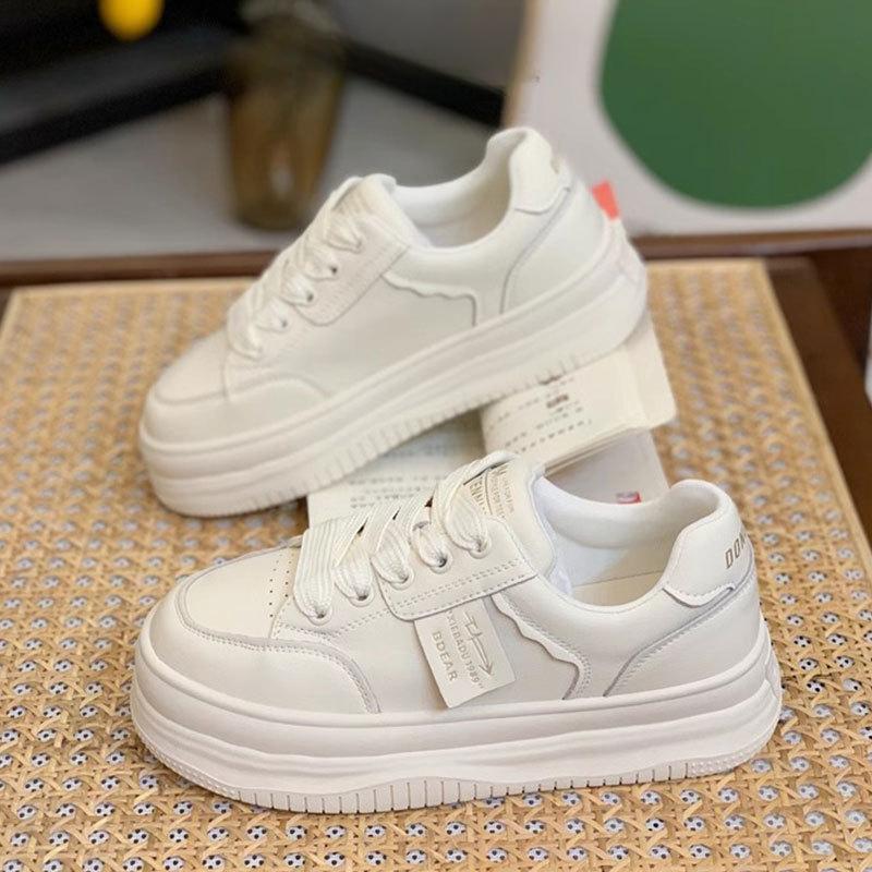 Leather Little White Shoes Children's Spring New Fashionable Versatile Breathable Thick-soled Heightening Board Shoes Casual Sports Shoes