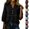 Women Loose Fit V Neck Button Front Casual Top Long Sleeve Cotton Linen Blend Pullover Shirt Lightweight Breathable Blouse