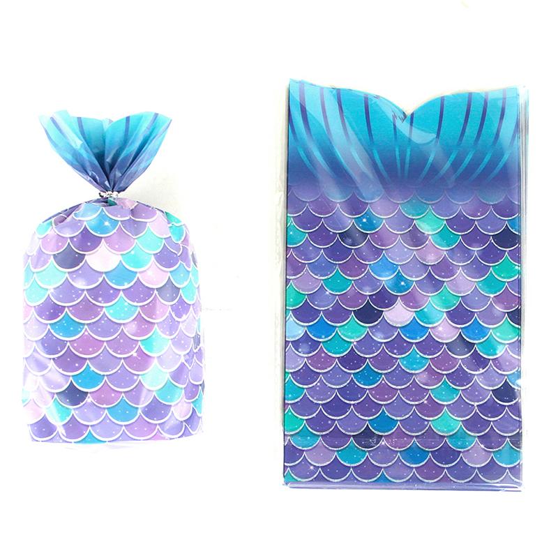 25Pcs Mermaid Party Gift Bags Candy Biscuit Packing Bag Mermaid Tail Treat Bag For Guest Girl Birthday Supplies Baby Shower