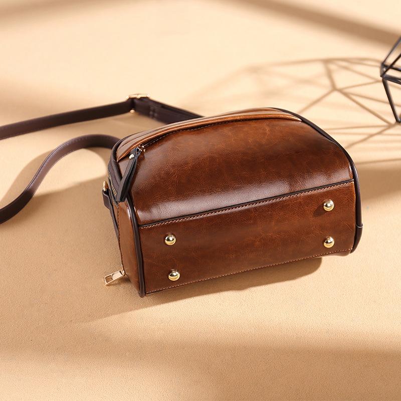 Herbst Damenhandtasche kleine Tasche neuer Trend vielseitig retro große Kapazität Ölwachsleder tragbar Schulter Umhängetasche