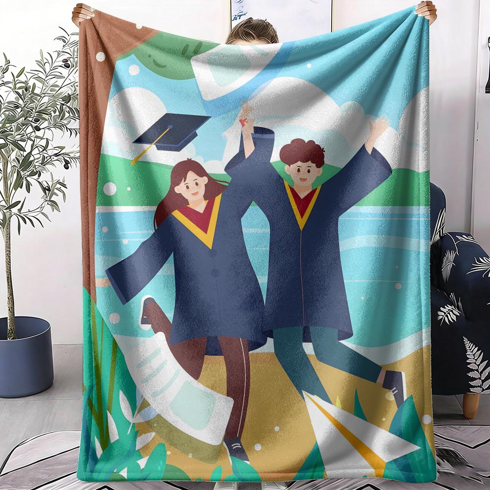 Graduation season Throw Soft Flannel AC Blanket Lightweight Summer Nap Throw Cozy Blanket for Sofa Bed Travel Home