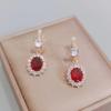 Red Oval Crystal Zircon Drop Earrings for Women 2023 New Gold Color Wedding Engagement Party Jewelry Accessories