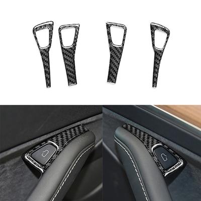 For Tesla Model Y + Model 3 2017-2022 Car Door Switch Button Carbon Fiber Stickers Panel Trim Cover