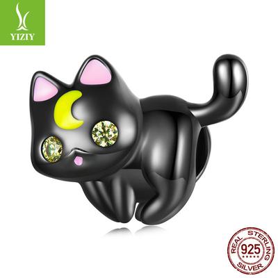 Cute Moon Cat Beaded Charm Halloween Black Gold Plated Animal Bracelet Beads Loose Beads