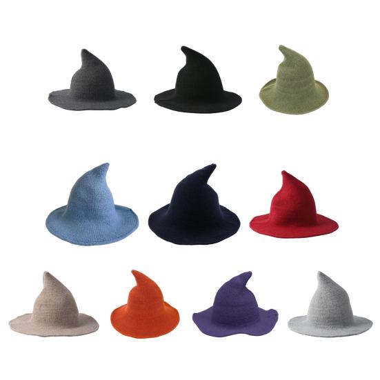 Halloween Witch Hat for Women Felt Wide Brim Foldable Pointed