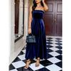 Sexy Strapless Hollow Party Dresses Women Solid Soft Velvet Long Dress Winter Backless Zips A-Line Banquet Dress Vestidos