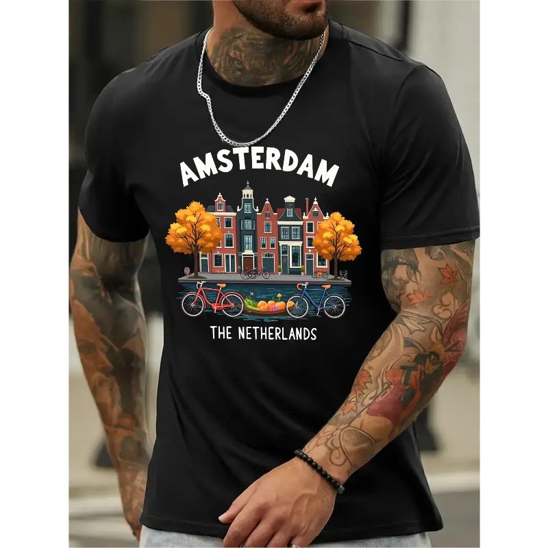 Algodón, Camiseta de Hombre, Verano, Camiseta Deportiva de Hombre, Camiseta Estampada, Corte Regular, Ropa Microelástica, Estilo Casual