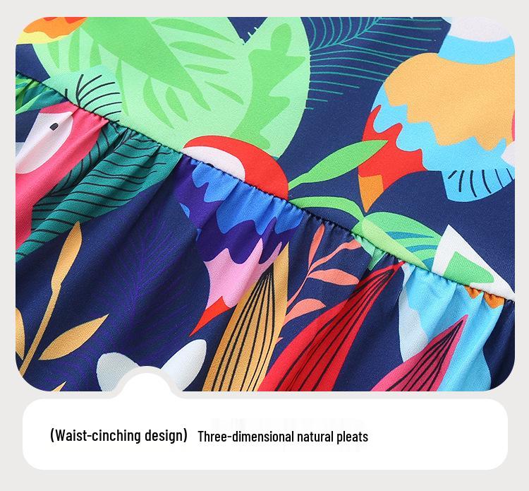 Rochie de Prințesă Florală în Stil European și American pentru Fete - Mânecă Scurtă, Gât Rotund, Modă de Vară