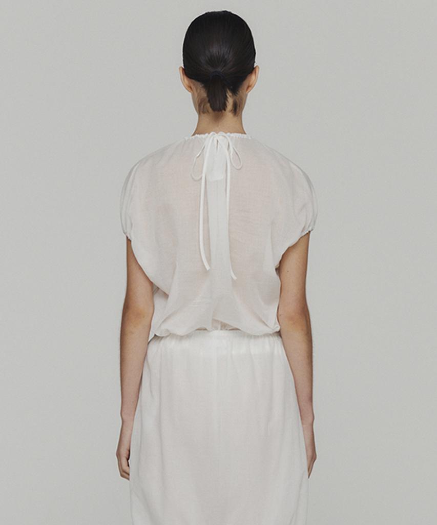 Amomento Sheer Volume Shirring Top_White