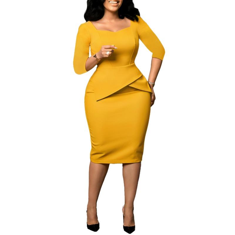 Women's new fashionable solid color hip wrap Tongle pencil skirt dress